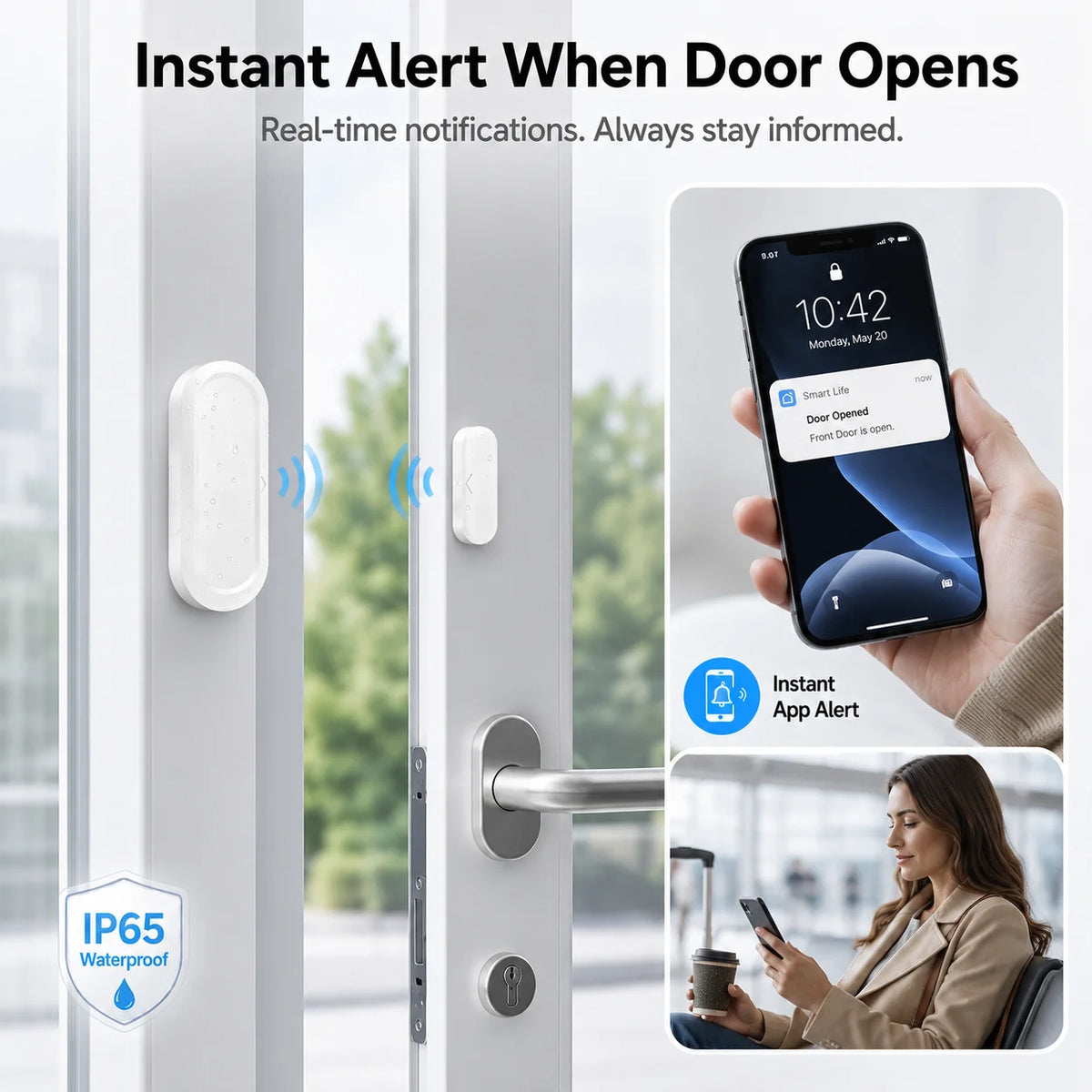 Tuya WiFi IP65 Door Window Sensor Smart Home Open Close Alarm Detector APP Remote Monitor Work With Smart Life Alexa Google Home