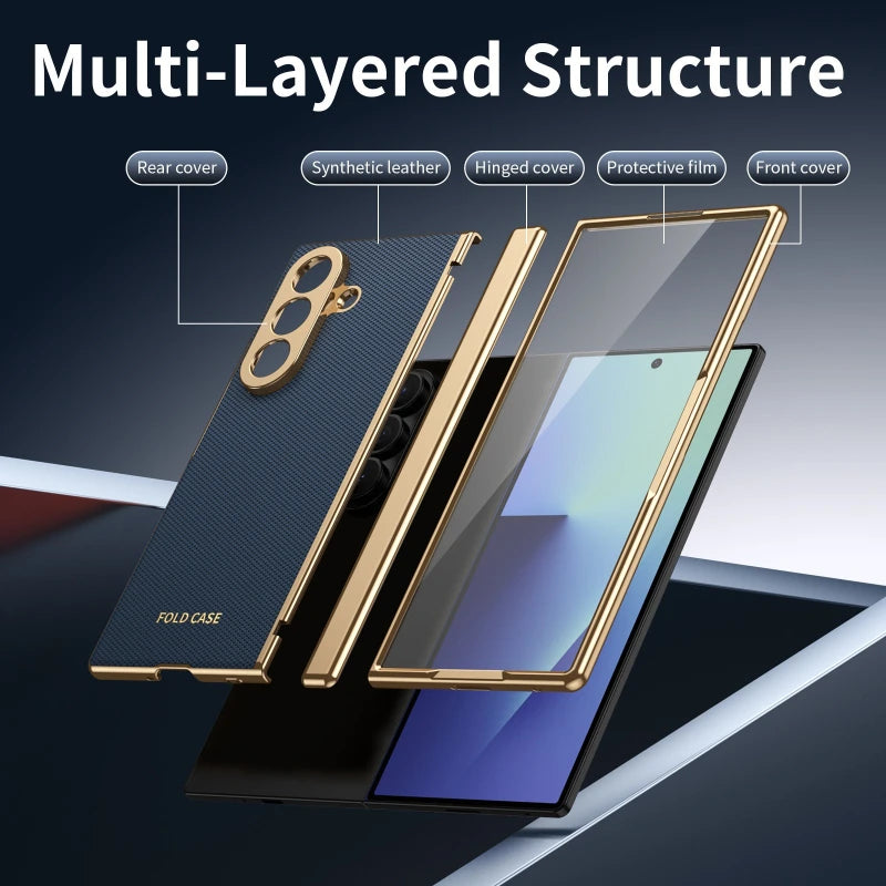 Magnetic Hinge Protection Free Folding Case For Samsung Galaxy Z Flip Fold 8 Ultra 7 6 5 4 3 Electroplated Plain Leather Cover