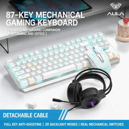 AULA F3087 Pro/F3087 Mechanical Keyboard 75% Layout Backlight Wired Full Key No Punch for Office E-Sport Gaming Keyboard