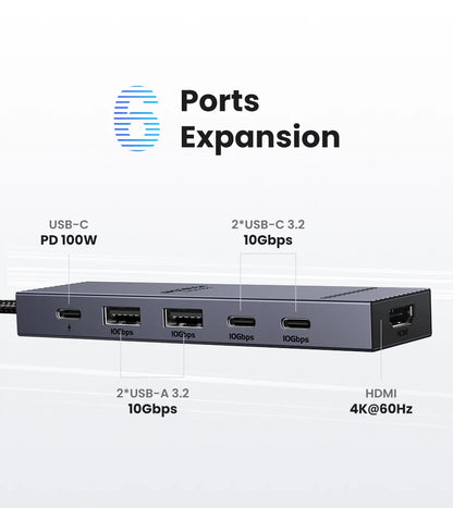 UGREEN USB C HUB 10Gbps 4K60Hz HDMI USB3.2 PD100W USB Splitter for Laptop Macbook Pro Air iPad Phone Android Docking Station