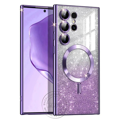 For Samsung Galaxy S26 S25 S24 S23 S22 S21 S20 Plus FE Case Note20 Ultra S24FE Plating Glitter Wireless Bling Cover Girls Women