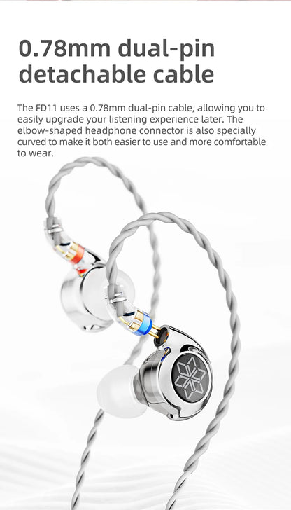 FiiO FD11 Earphones High performance Dynamic Driver IEMs Earbuds with 0.78mm Detachable Cable