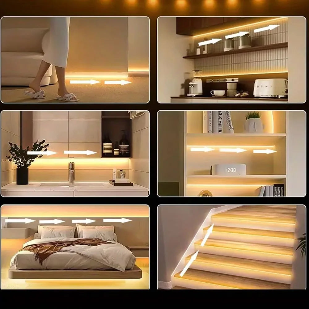 Human Motion Sensor Cob Light Strip, Flowing Motion Sensor Led Light Strip, Usb-Powered Flexible Light Strip, Wall-Mounted Design, Sensor-Activated Lighting, Lights up When People Approach, Turns Off When People Leave, Flowin