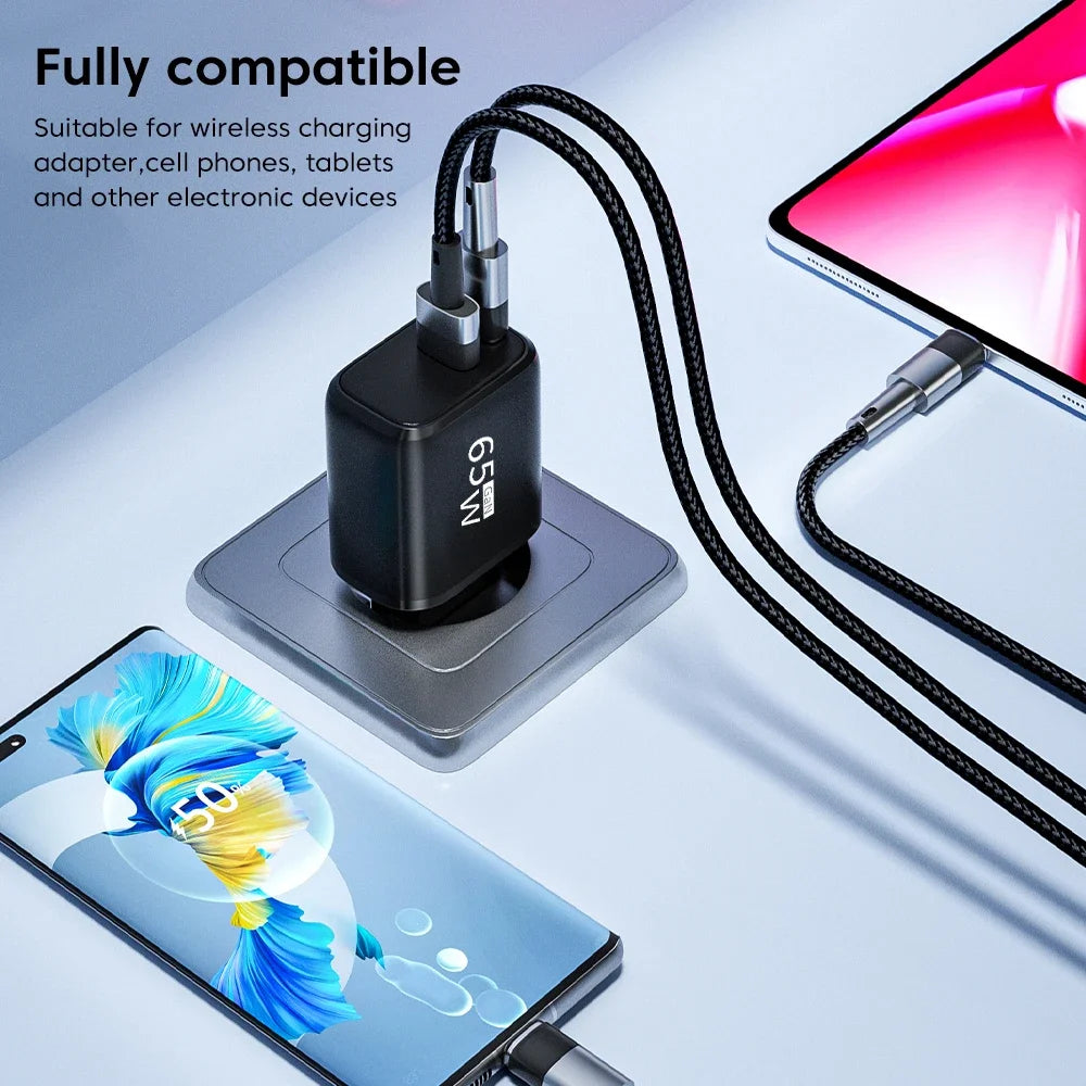 PD 65W GaN 2 In 1 Charger  for iPhone 18 17 XiaomiEU/US Plug USB Type C Fast Charging Wall Charger Portable Quick Charge Adapter