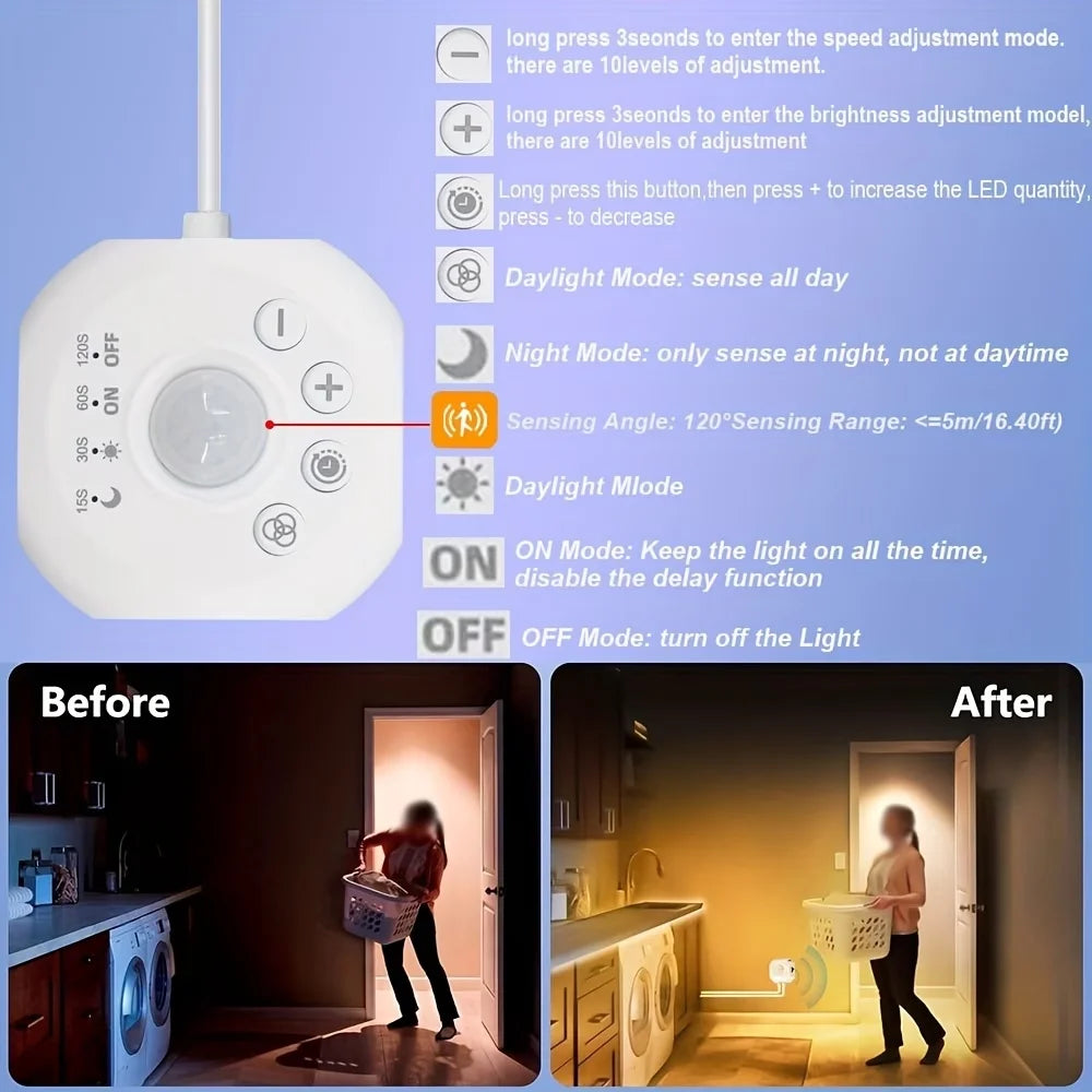 Human Motion Sensor Cob Light Strip, Flowing Motion Sensor Led Light Strip, Usb-Powered Flexible Light Strip, Wall-Mounted Design, Sensor-Activated Lighting, Lights up When People Approach, Turns Off When People Leave, Flowin