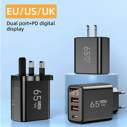 65W USB C Charger Fast Charger Phone Charger Adapter with LED Display QC3.0 EU/US/UK Plug For iPhone Samsung Xiaomi Wall Charger