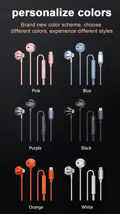 Wired Headphones For ios Android In Ear Earphones HiFi Surround Sound USB Type C Music Gaming Earplugs For iPhone 17 Pro Samsung