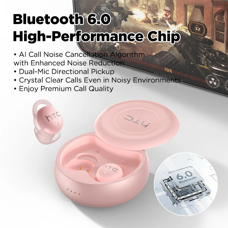 HTC NE91 Wireless Bluetooth Earbuds Noise Cancelling Headphones for Office Nap Work Break Comfortable Lightweight Sleep Earbuds