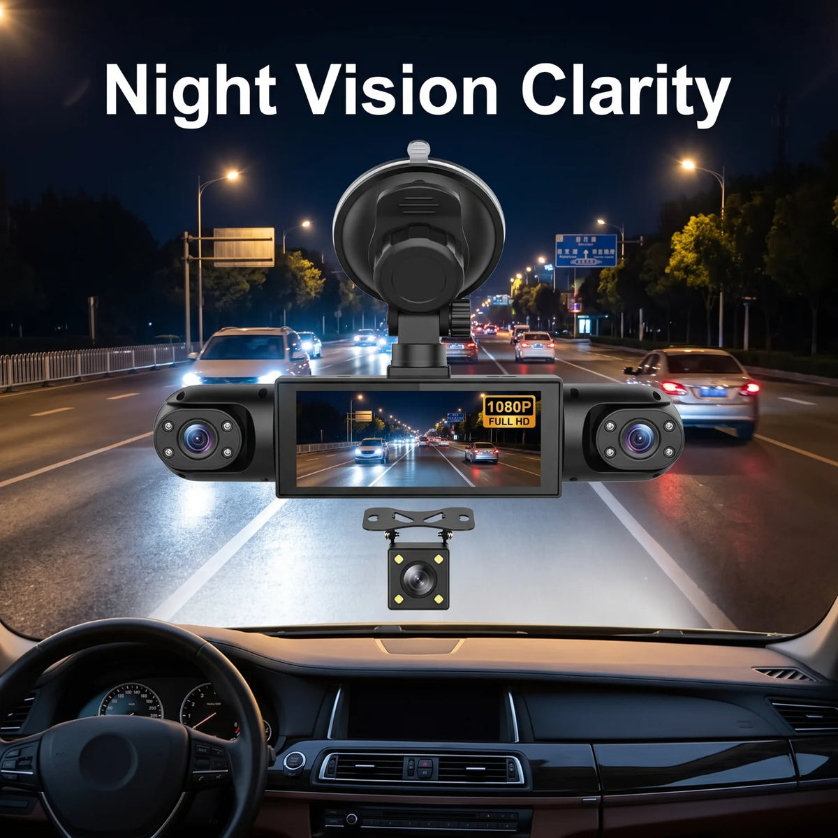 Car Dash Cam 4 Channel 3.16 Inch Screen Four Way Recording Front Left Right Rear Camera With 64G TF Card 1080P Front Dashcam 150 Degree Wide Angle Loop Recording Motion Detection Multi Language Vehicle Driving Recorder For Ca