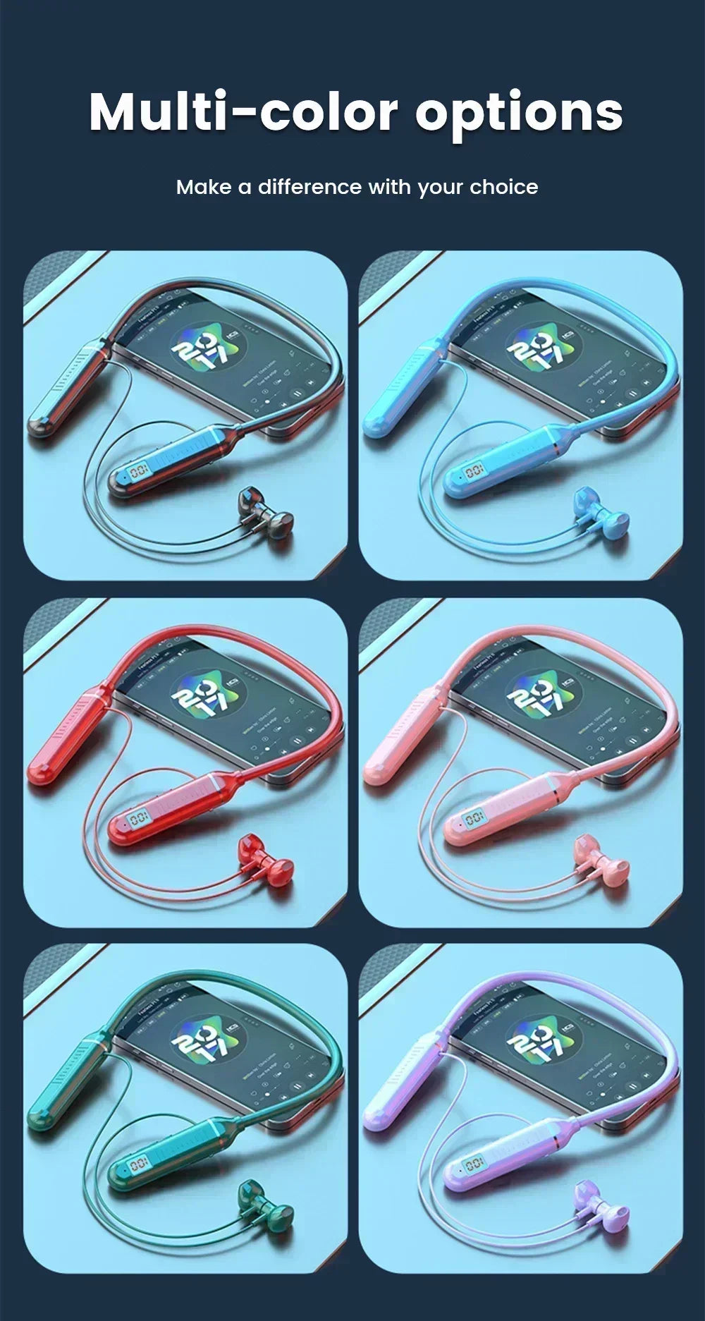 K58pro Wireless Earphones Bluetooth 5.3 Neckband Headphones Gaming LED Display HIFI Headset Sports TWS Earbuds With Mic TF Card