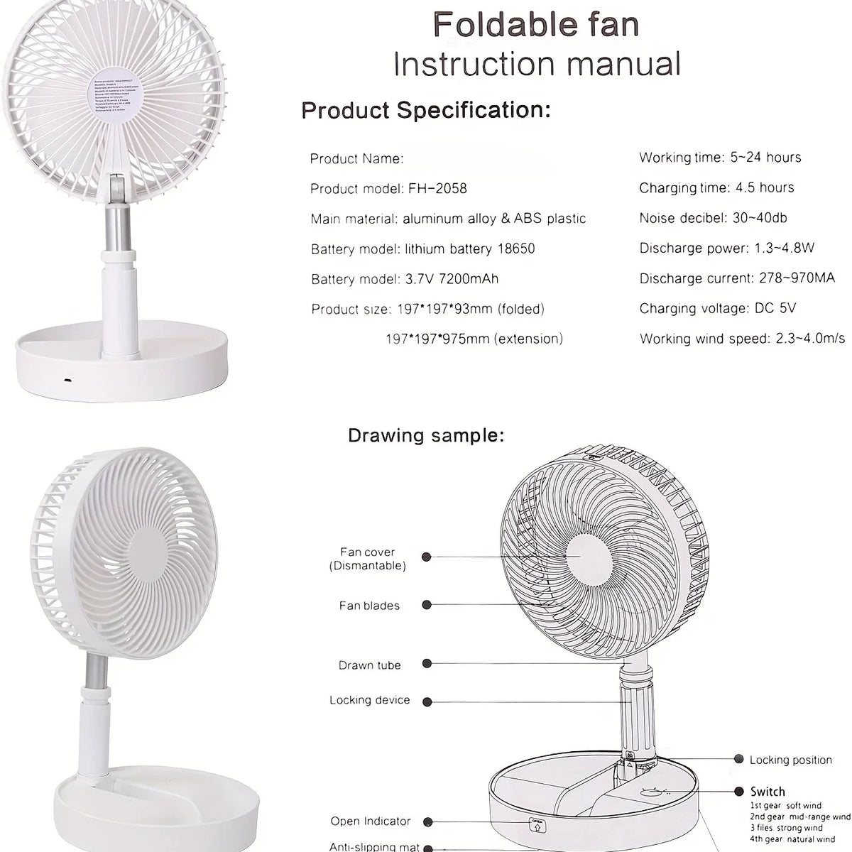 Retractable Fan USB Charging Folding Portable Mini Electric Fan Dormitory Outdoor Cooling Appliances Adjustable Home Fans