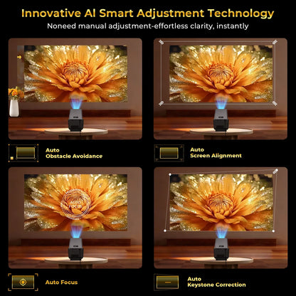 X7 Native 1080P Smart Projector Native 8K 4K Decoding/1000 ANSI/ with Android 14 OS, Compatible with Netflix YouTube, Auto Focus