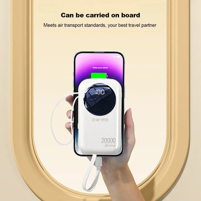 CCC Certified 20000mAh Mini Power Bank, 22.5W PD Fast Charging Built-in Cable, Portable Charger for iPhone Samsung Airplane Safe