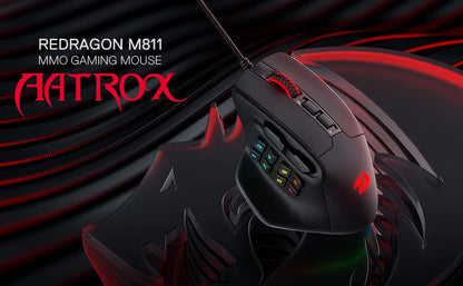 Redragon M811 Aatrox MMO Gaming Mouse, 15 Programmable Buttons Wired RGB Gamer Mouse w/ Ergonomic Natural Grip Build