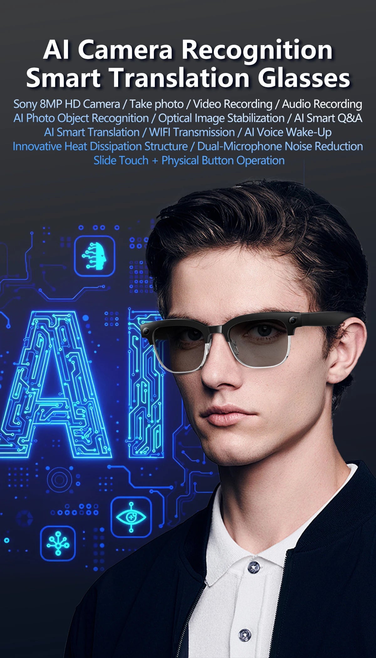 2026 New 4K HD 800W Camera Smart AI Glasses Video Photo Recognition AI Translation Chat GPT Hands-Free Calling Smart Sunglasses