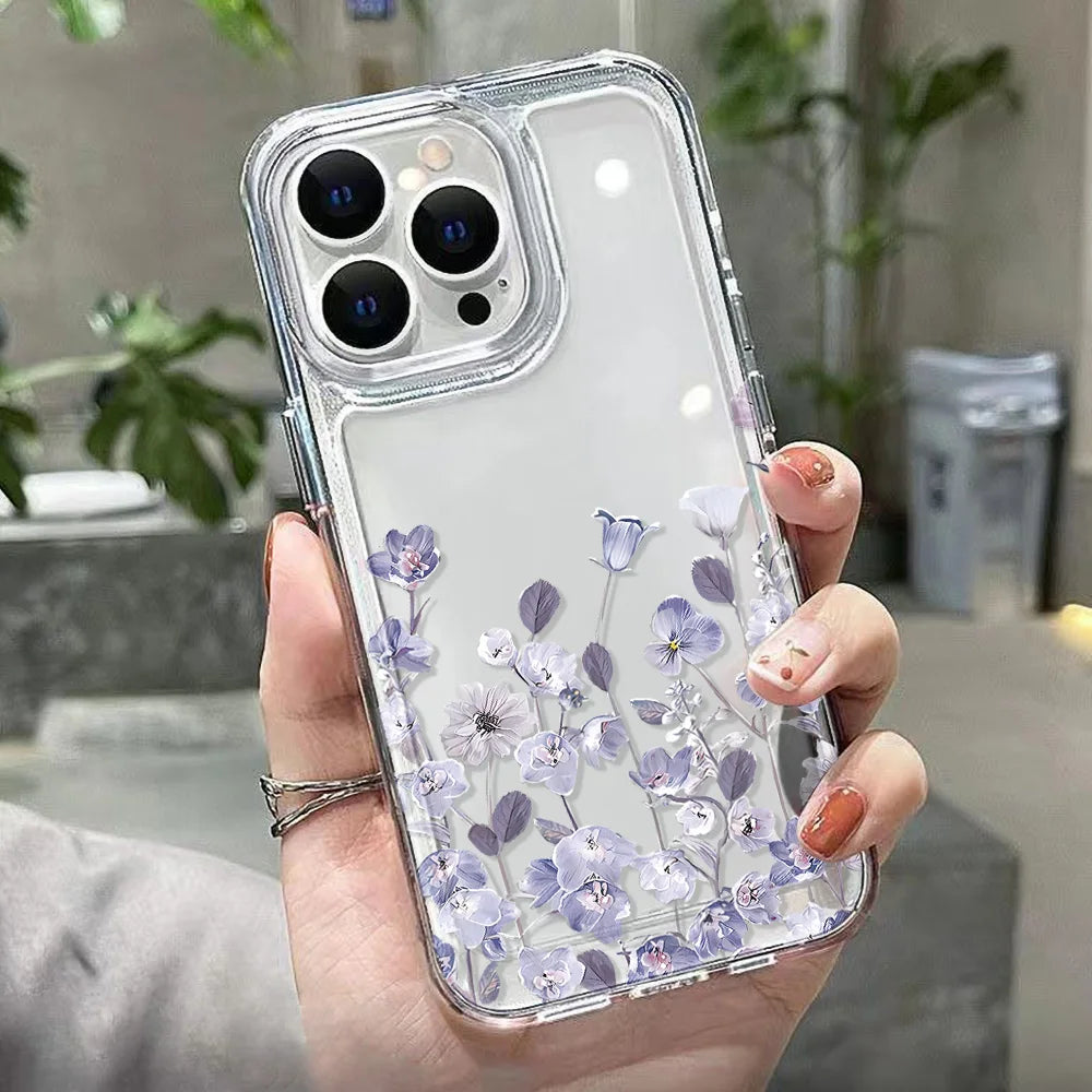 Purple Flower Phone Case For iPhone 17 Case iPhone 14 16 18 13 11 12 15 Pro Max 7 Plus 16e XR SE Air Shockproof Soft Clear Cover