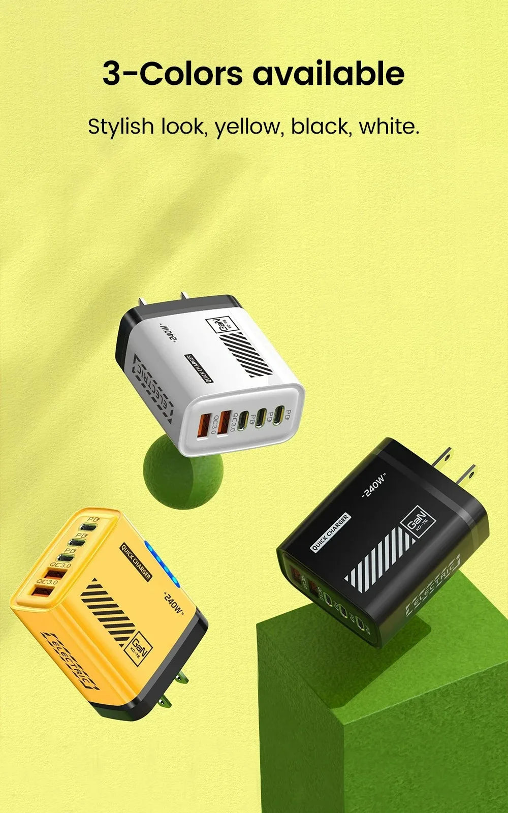 5in1 240W Type C Fast Charger US/EU Plug Desktop USB Charger Wall Adapter PD Quick Charge 3.0 USB C Phone Charging Head Adapter