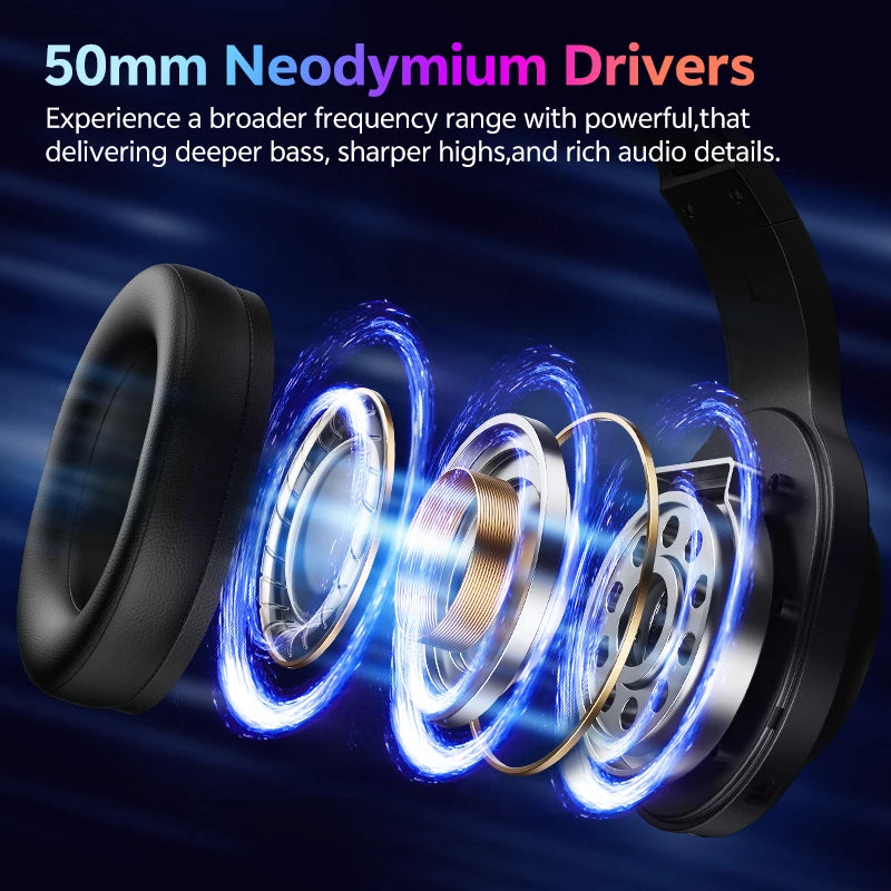QCY Heroad V200 Gaming Over Ear Headphone Wireless Bluetooth 6.0 with Mic 50mm Driver 7.1 Surround Sound Dynamic EQ RGB Headset