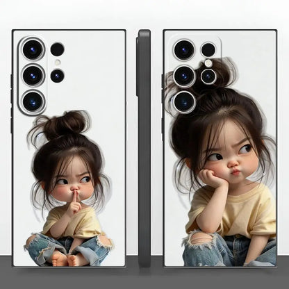 Case for Samsung Galaxy S26 S25 Ultra S20 Note 20 Ultra 8 9 10 S23 S21 FE S10 S9 S24 Plus Funda Phone Cover Cartoon Girl