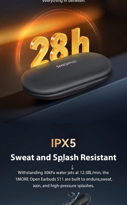 1MORE S11 Open-Ear Wireless Earphones Ultra-Thin Design Ear-Hook Earbuds Bluetooth V6.0 IPX5 28H Playtime