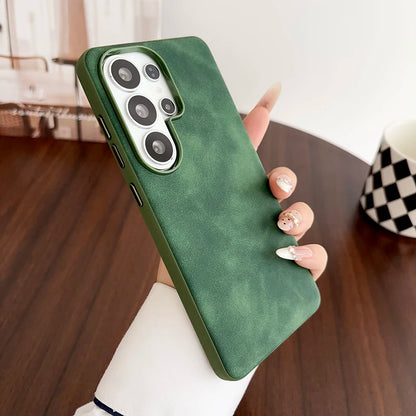 Vintage Suede Leather Phone Case For Samsung Galaxy S26 S25 S24 S23 S22 Ultra Shockproof Matte Retro Texture Protective Cover