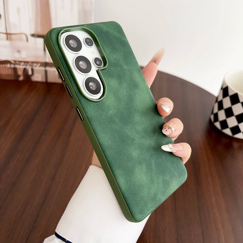 Vintage Suede Leather Phone Case For Samsung Galaxy S26 S25 S24 S23 S22 Ultra Shockproof Matte Retro Texture Protective Cover