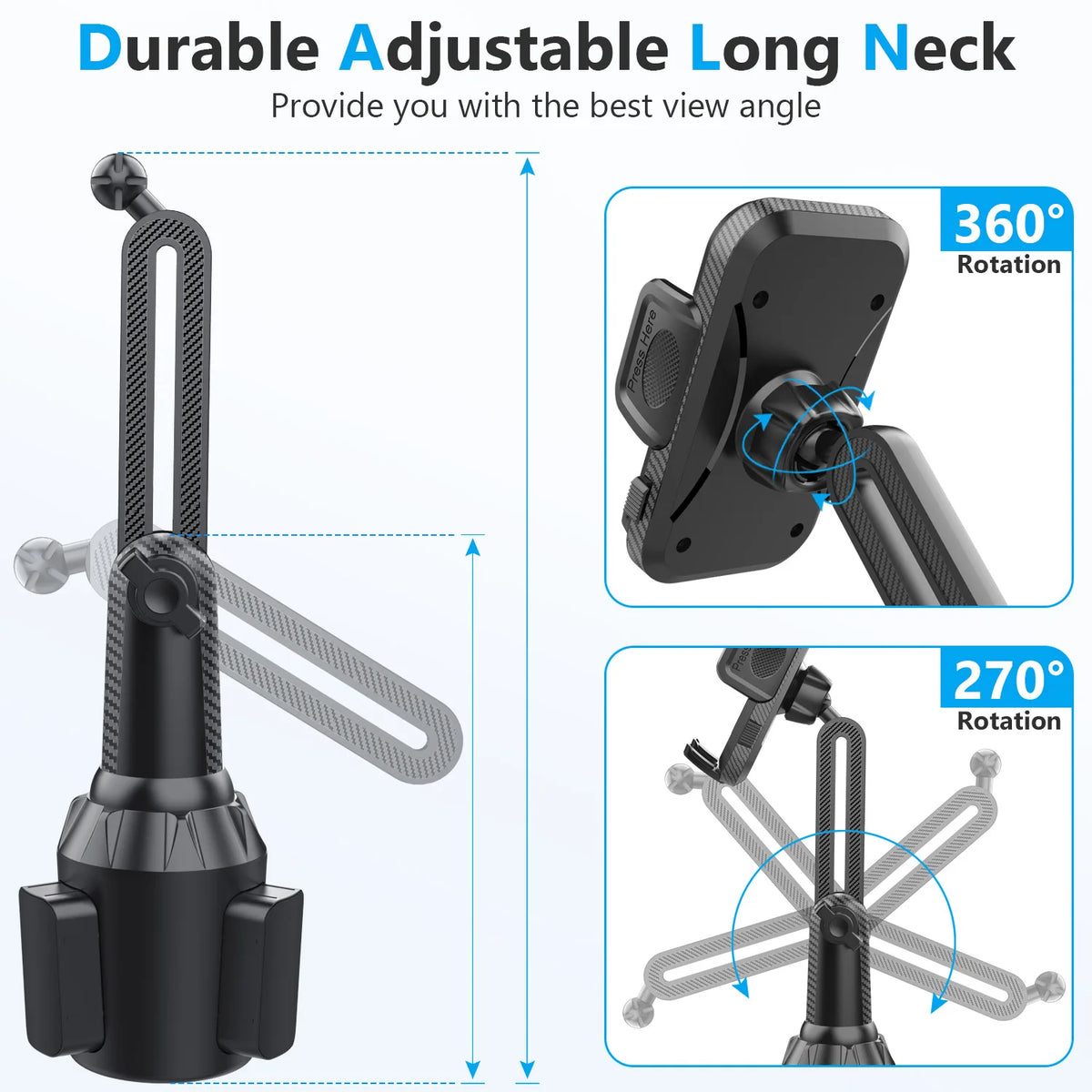 Car Cup Holder Phone Mount Universal for Car, Adjustable Stable Cell Phone Holder 360° Rotation Stand Fits 4-7 Inch Smartphones