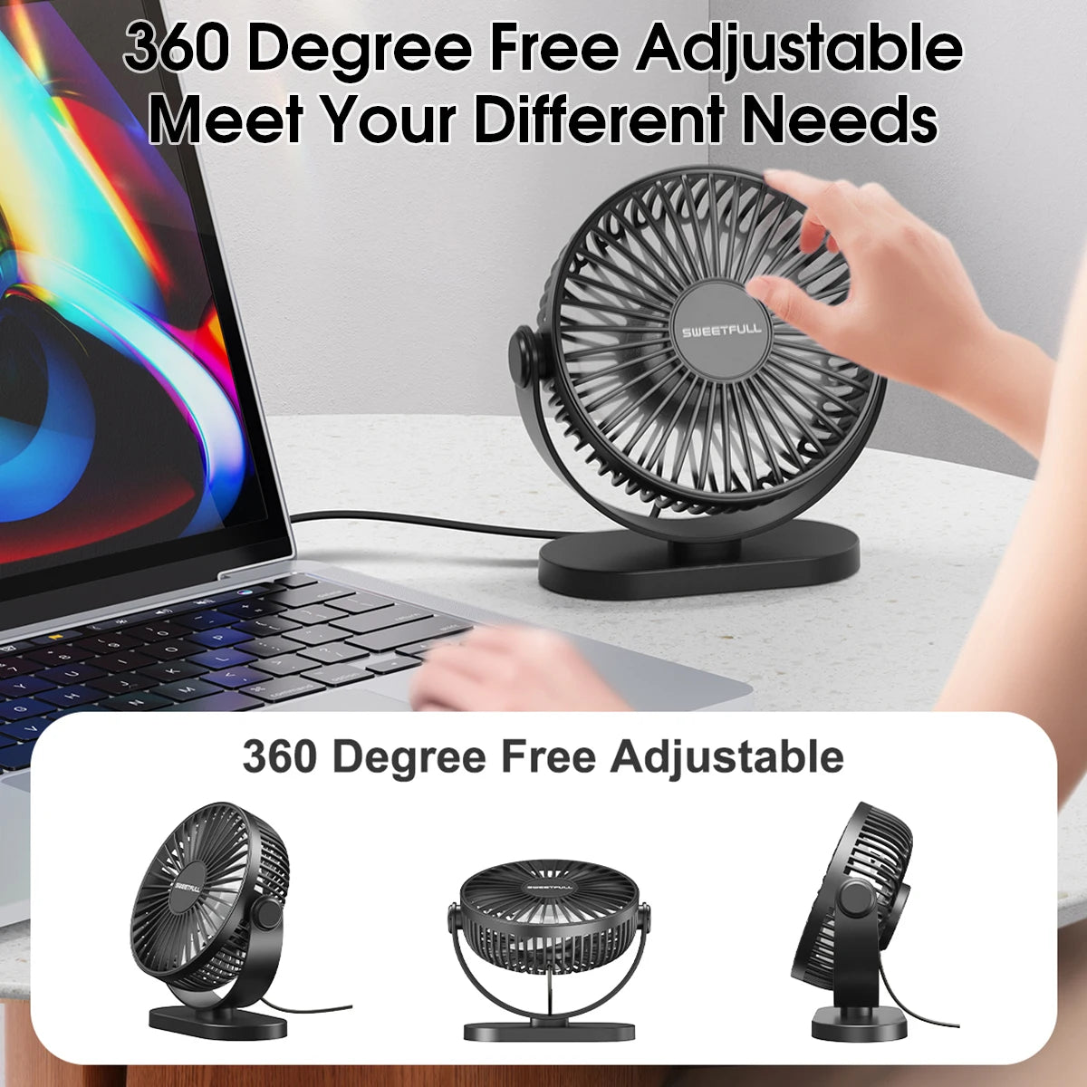 USB Fan Portable Desktop Wall Mounted Mini Electric Fan Mute 3 Speed Adjustment Air Circulator For Home Desk Office