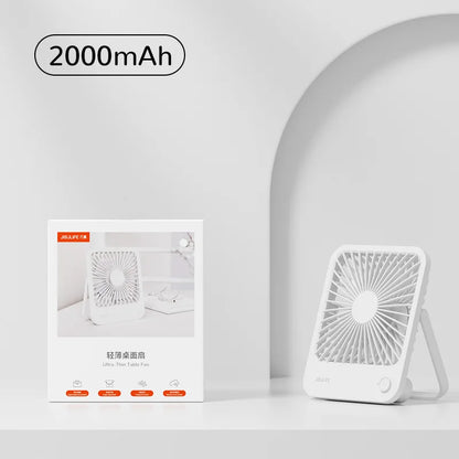 JISULIFE Portable Small Desk Fan Ultra Quiet Table Fan USB Rechargeable  Cooling Fan With 4 Speed Powerful Wind Offices Fan