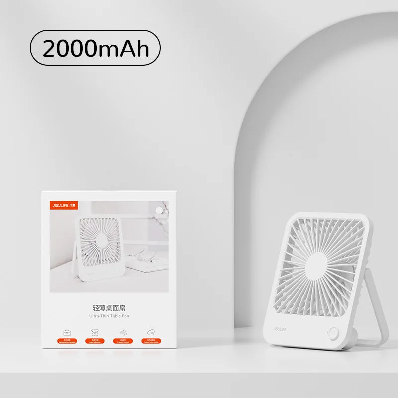 JISULIFE Portable Small Desk Fan Ultra Quiet Table Fan USB Rechargeable  Cooling Fan With 4 Speed Powerful Wind Offices Fan