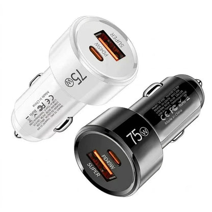 Dual Port 75W Vehicle Charger PD 45W QC 30W Fast Charging Auto Adapter Intelligent Chip Multiple Protections For Cars For iPhone