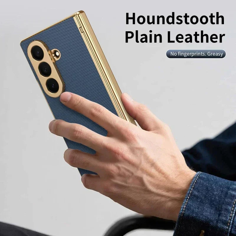 Magnetic Hinge Protection Free Folding Case For Samsung Galaxy Z Flip Fold 8 Ultra 7 6 5 4 3 Electroplated Plain Leather Cover