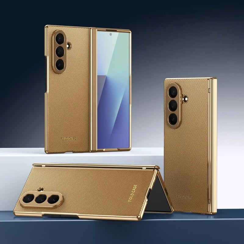 Magnetic Hinge Protection Free Folding Case For Samsung Galaxy Z Flip Fold 8 Ultra 7 6 5 4 3 Electroplated Plain Leather Cover