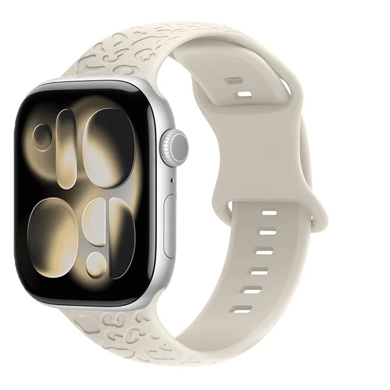 Engraved Strap For Apple Watch Band ultra 49mm 41mm-44-42mm 46mm Sport Silicone Leopard bracelet iWatch Series 11 10 9 8 7 se 6