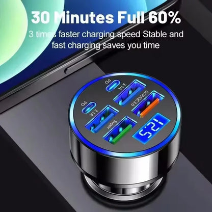 USB Car Fast 1 Pcs 350W Quick Charging Charger 6 Port PD QC3.0 USB C Car Phone Charger Type C Adapter For iPhone Samsung Huawei
