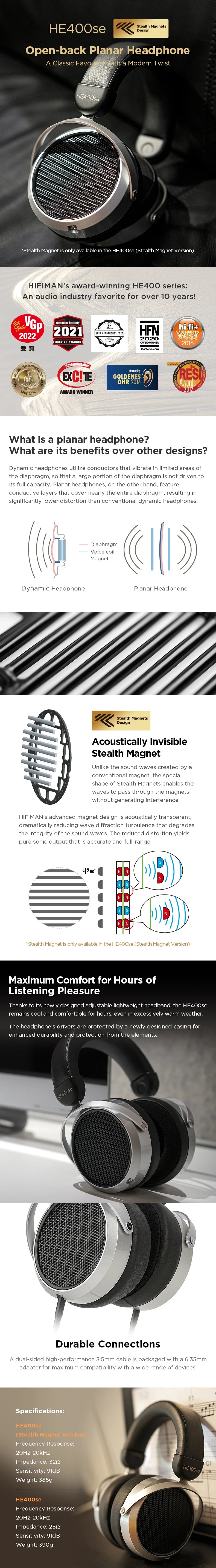 HIFIMAN HE400se Planar Magnetic Headphones with Stealth Magnets