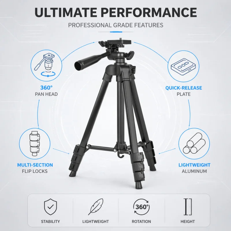 Camera Tripod Aluminum Professional Tripod Stand with Phone Mount Carry Bag for Camera Phone Photography
