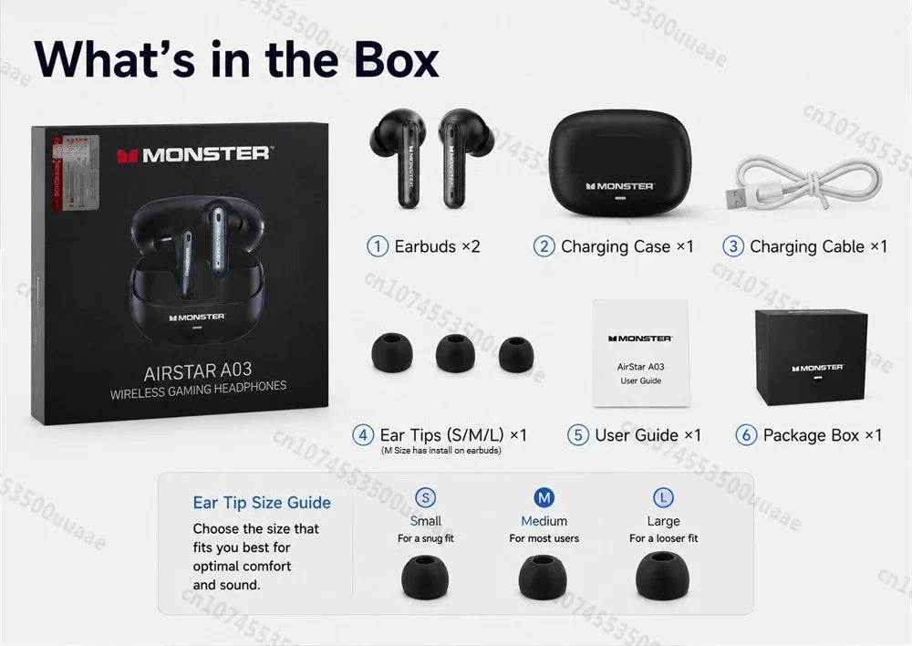 Monster Airstar A03 ANC Bluetooth 6.0 Earbuds Punchy Deep Bass Sports Headphones Active Noise Cancellation TWS Wireless Earphone