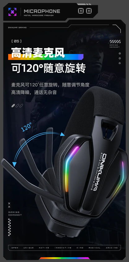 ONIKUMA GT826 Wireless Headset Gaming Headphone Tri Mode Connection Bluetooth USB C 2.4G Low Latency RGB Stereo Sound For PS5 PC