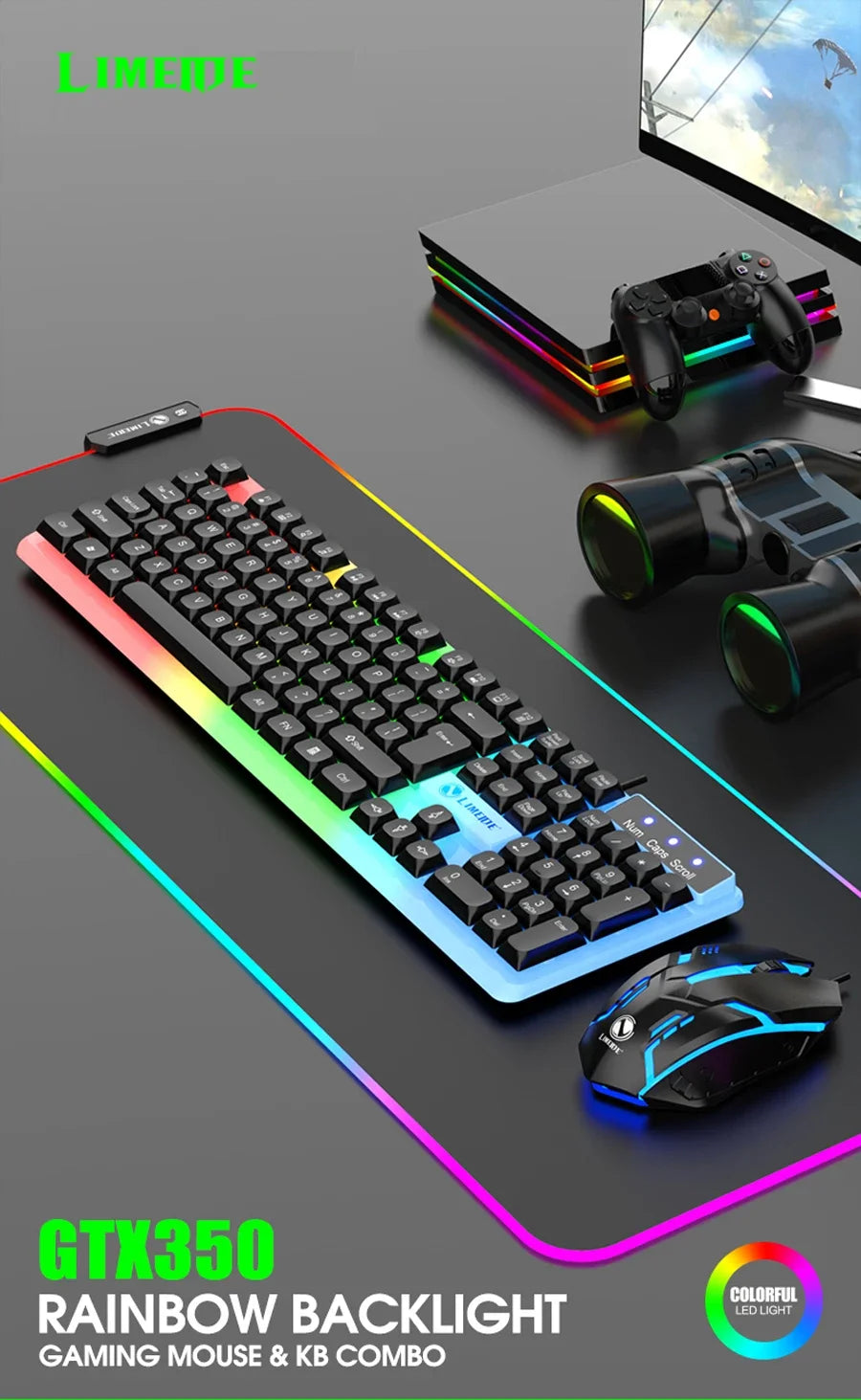 NG GTX350 Gaming Keyboard Mouse Combos Computer Laptop Backlight Gamer Kit LED Wired Usb Keyboard GTX350 Set-Black