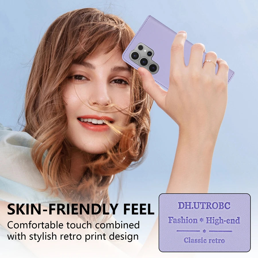 Wallet Skin Friendly Magnetic Slot Flip Leather Case For Samsung Galaxy S26 Ultra S25 Edge S24 FE S23 Plus S22 S21 S20FE S10+