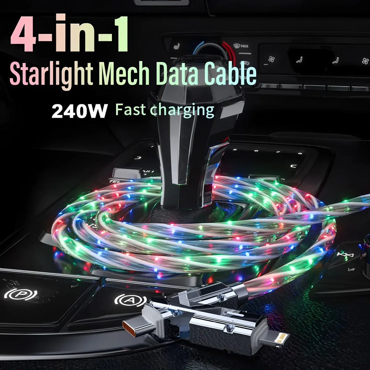 Phone Cable 240W LED Luminous USB Cable 4 in 1 Fast Charging Data Cable for iPhone 14 Pro Max Charger Cables