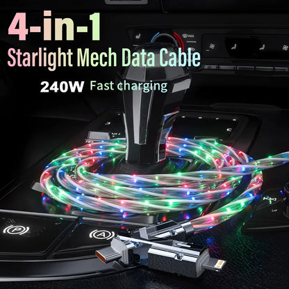 Phone Cable 240W LED Luminous USB Cable 4 in 1 Fast Charging Data Cable for iPhone 14 Pro Max Charger Cables