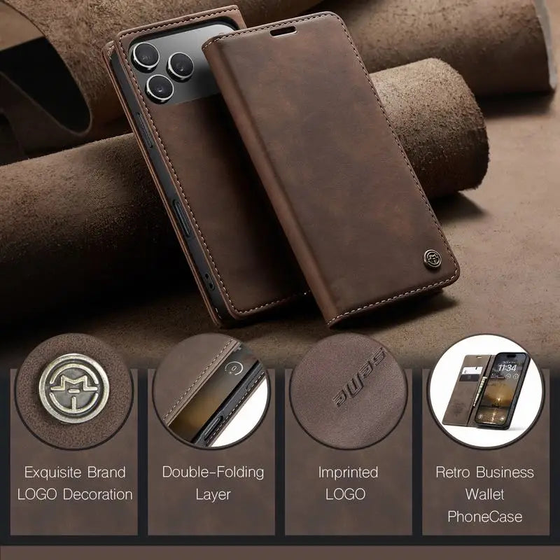 Leather Case For iPhone 17 16 15 14 13 12 11 18 Pro Max Air 16E X XR XS Max SE 2020 6 6s 7 8 Plus Luxury Magnetic Phone Cover