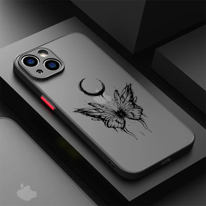 Butterfly Printed Case for Apple iPhone 15 11 14 13 12 Pro 7 XR X XS Max 8 Plus 6 6S SE 2022 15Pro Black Matte Phone Funda