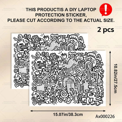 2Pcs Black White Doodle Laptop Skin, Waterproof Vinyl Graffiti Laptop Decal Art Stickers for MacBook HP Dell Universal Laptop