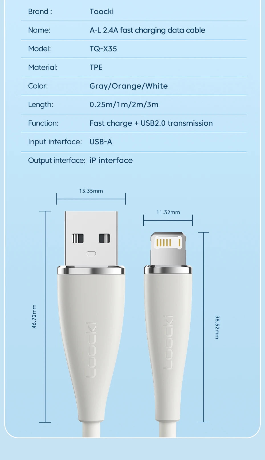 Toocki USB Cable For iPhone 15 14 13 12 11 Pro Max XR XS 8 7 6 Plus Fast Charging Wire For iPhone Charger Charging Cable Cord