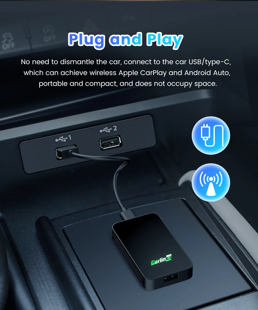 Carlinkit 5.0 2air Wireless CarPlay Android Auto Wireless Adapter 2in1 Plug and Play Auto Connection 5.8Ghz WiFi Bluetooth GPS