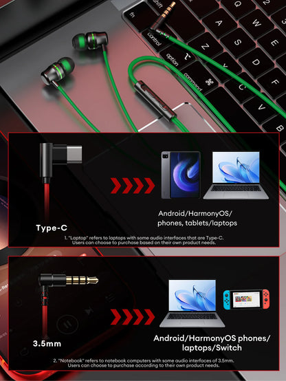Lenovo YF38 Wired Earphones Type-C/3.5mm Gaming Headphones HiFi-level Dynamic Sound Ultra-low Latency Earbuds W Mic Tangle-Free