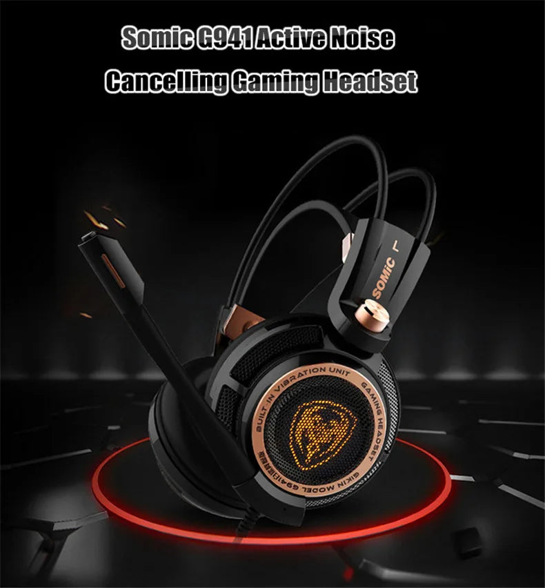 Somic G941 ANC Stereo Over-Ear Gaming Headset Wired Gaming Headphone With MIC USB LED Light Active Noise Cancellation